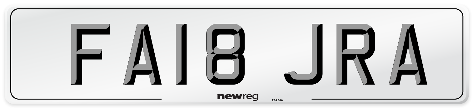 FA18 JRA Number Plate from New Reg